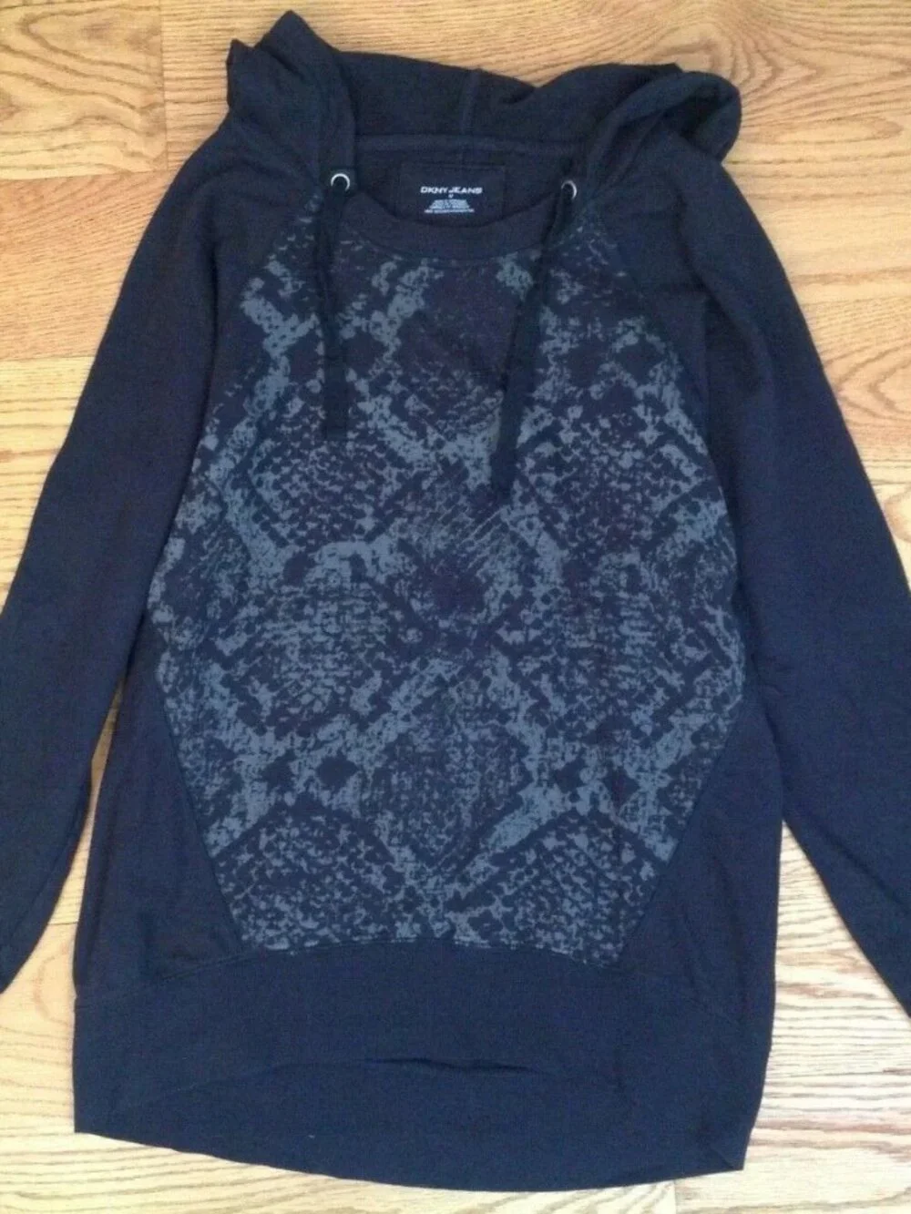 DKNY JEANS HOODIE PULLOVER SWEATSHIRT WOMENS M BLACK LIGHTWEIGHT COTTON